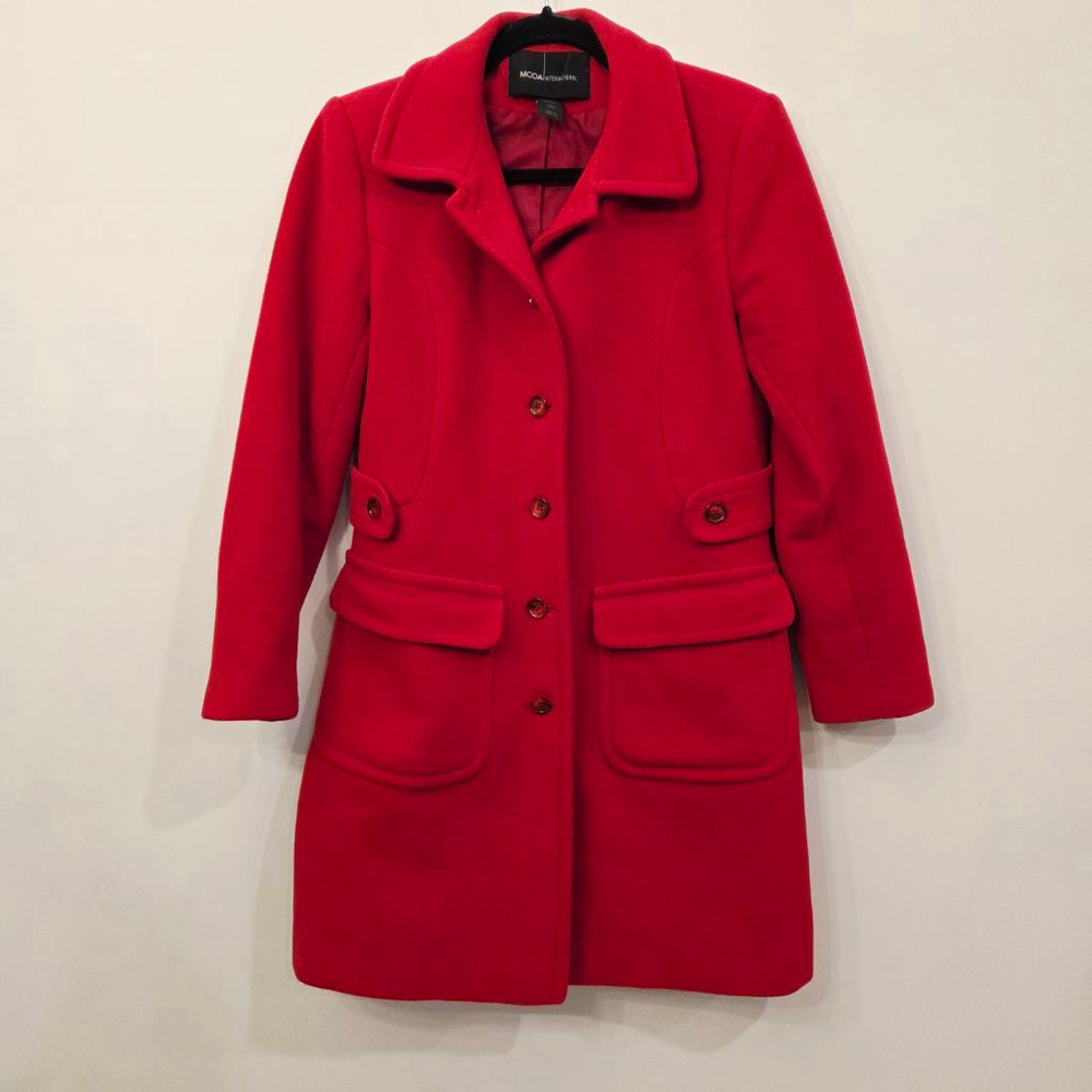 Women's Moda International Red Wool Coat Size 4P